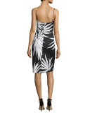 Liz Sleeveless Palm-Print Sheath Dress, Black