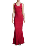 Scoop-Neck Bandage Knit Gown, Red