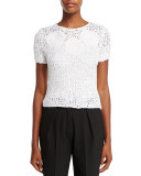 Short-Sleeve Crochet Top, Porcelain