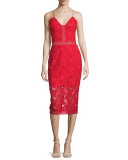 Sleeveless Floral-Lace Bra Dress, Red