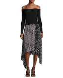 Liv Floral Handkerchief-Hem Midi Skirt, Black