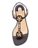 Kaleifra Spike T-Strap Red Sole Flat Sandal, Version Black