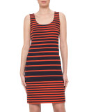 Sleeveless Striped Scoop-Neck Dress, Navy/Rust