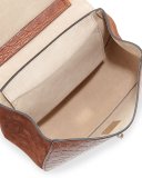 Drew Small Crocodile-Embossed Shoulder Bag, Mahogany