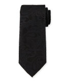 Jacquard Floral-Print Silk Tie, Black