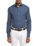 Navetta Denim-Effect Sport Shirt, Blue