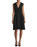 Sleeveless Oversized-Collar Dress, Black