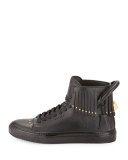 125mm Leather High-Top Sneaker with Fringe