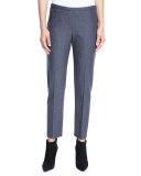 Marcia Straight-Leg Stretch-Wool Ankle Pants, Carbon Melange