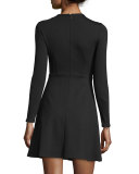 Sequin-Bird-Embroidered Long-Sleeve Minidress