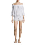 Minnie Geometric-Embroidered Shorts, Pure White