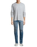 Slight-Distressed Medium Washed Slim Denim Jeans, Clean Ludlow
