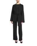 Belted Wool Felt Jacket, Black
