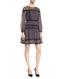 Jamie Contrast-Lace Silk Dress, Pirouette Dot Navy/Black