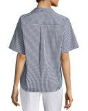 Short-Sleeve Gingham-Print Pullover Top, Black/Off White