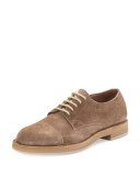 Cap-Toe Suede Lace-Up Shoe, Mushroom