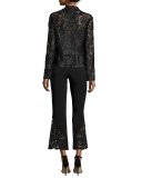 Kerri Cropped Lace-Hem Flared-Leg Pants, Black