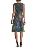 Sleeveless Ribbed Floral Dress, Black