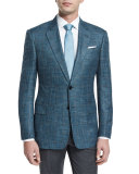 G-Line Melange-Windowpane Two-Button Jacket, Teal