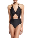 Divine Cutout Halter One-Piece Swimsuit, Black
