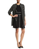 Contrast-Seam Fit-and-Flare Dress, Black/Ivory