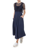 Sleeveless Maxi Dress with Mesh Overlay, Navy
