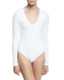 Long-Sleeve V-Neck Bodysuit, White