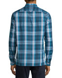 Plaid Long-Sleeve Sport Shirt, Navy