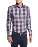 Yorkshire Plaid Sport Shirt, Navy/Pink