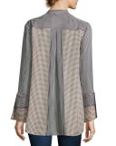 Bell-Sleeve Silk Mixed-Print Blouse, Light Pumice