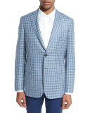 Check Plaid Two-Button Sport Coat, Light Gray/Blue