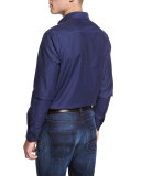 Tonal Micro-Gingham Printed Sport Shirt, Blue