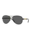 Check-Temple Aviator Sunglasses, Black