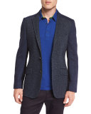 Patchwork Mixed-Woven Sport Coat, Navy