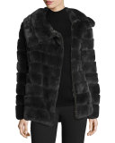 Banded Asymmetric Fur Coat, Dark Gray