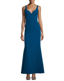 Sleeveless Crepe Faux Sweetheart Gown, Sapphire