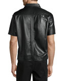 Hero 02 Lamb Leather Short-Sleeve Shirt, Darkest Black