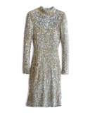 Long-Sleeve Sequined Sheath Dress, Champagne