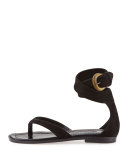Zolia Ankle-Wrap Flat Thong Sandal, Mauve