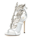 Coline Wings Leather High-Heel Sandal, Argento