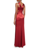 Eva Halter-Neck Bandeau Gown W/Cutouts, Ruby