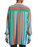 Oversized Striped Silk Shirt, Multicolor