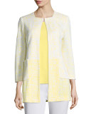 3/4-Sleeve Long Ombre Printed Jacket, Daisy/White 