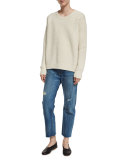 Crewneck Honeycomb-Knit Sweater, Winter White