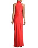Sleeveless Draped Satin Gown, Red