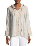 Carmelita Linen Hooded Zip-Front Jacket 