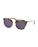 Monochromatic Double-Bridge Cat-Eye Sunglasses, White Tortoise