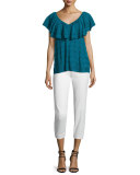 Flutter-Sleeve V-Neck Top, Teal