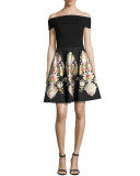 Airlo Opulent Jacquard Bardot Dress, Black