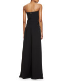 Beaded Strapless Wide-Leg Jumpsuit, Black
